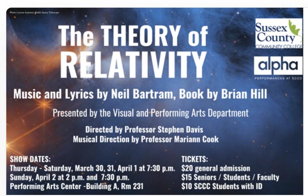 Alpha Arts Institute At Sussex County Community College Presents Spring Musical "The Theory Of Relativity"