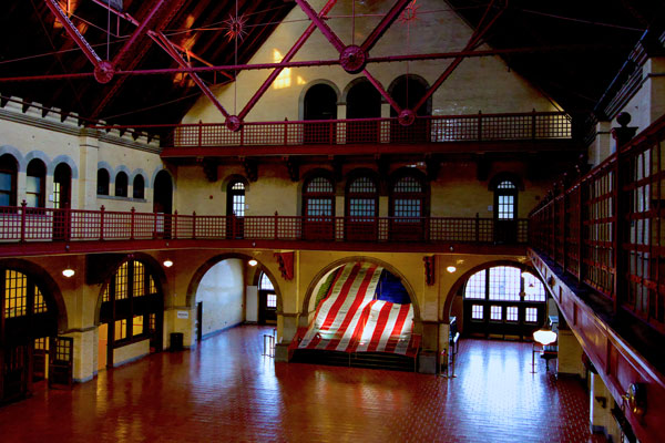 Artist creates a Forty-foot Knitted Flag on view at Liberty State Park in the historic CRRNJ Terminal