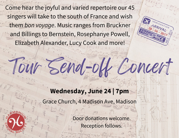 Harmonium Choral Society to have France Tour Send-Off Concert on June 24th